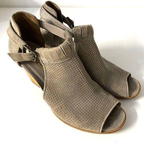 Paul Green Colleen Beige Suede Perforated Peep Toe Bootie Sandal Metalli… - Picture 2 of 8